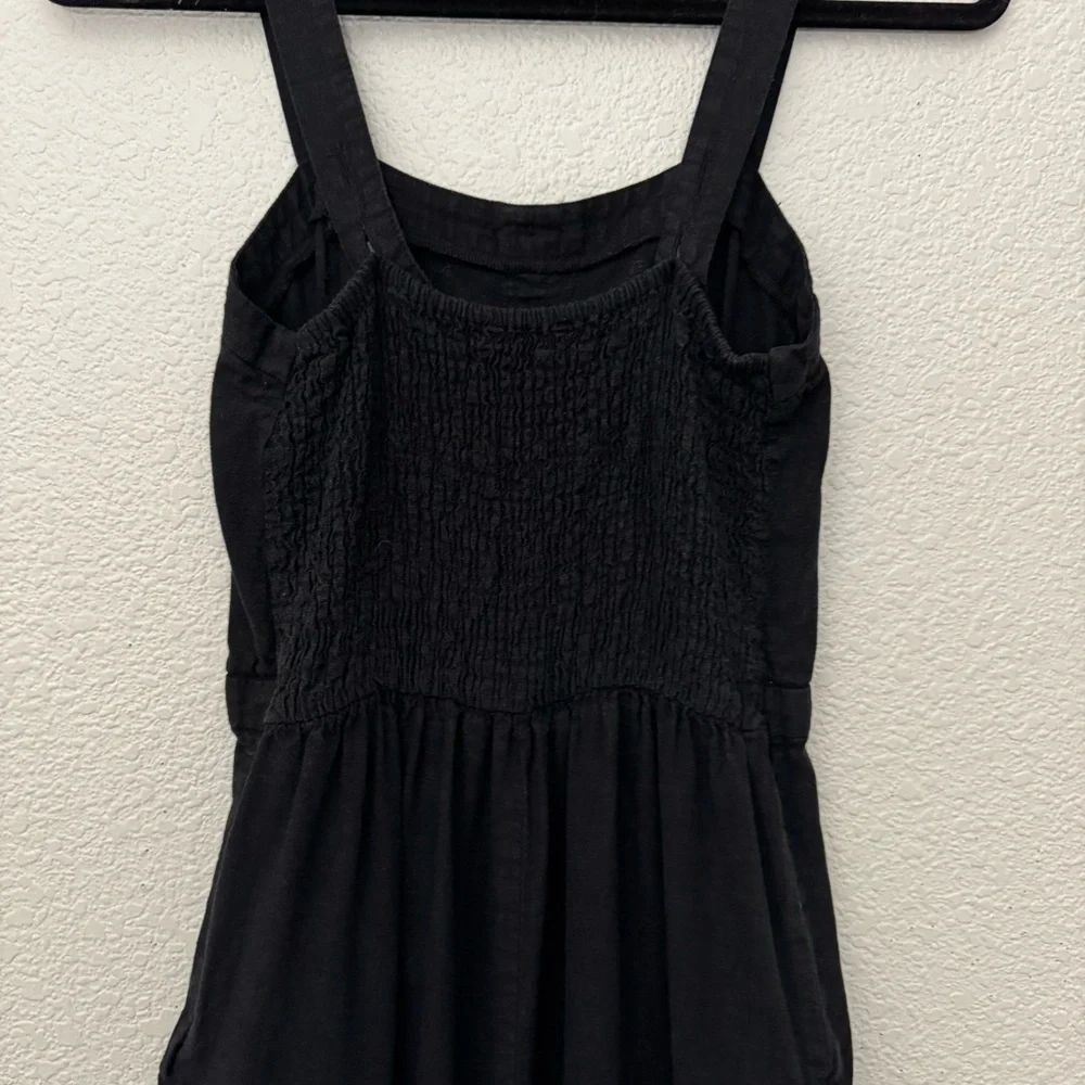 Zara Linen Blend Cropped Wide Leg Sleeveless Jumpsuit Black Size Small